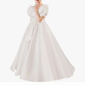 Flower girl dress for weddings, pearls, pageant, first communion, w/bow ivory